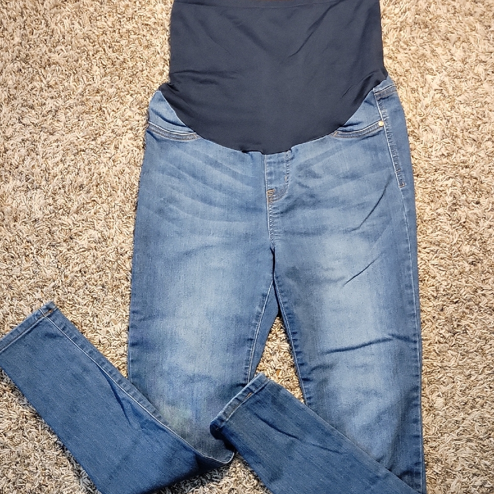 Celebrity Pink Light Blue Maternity Skinny Jeans with Black Panel